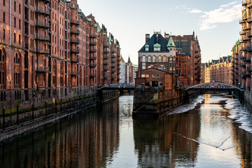 Obraz premium image of red hamburg warehouse district buildings, hamburg, germany