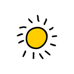 Sun in cartoon style on an isolated white background. Nature element. Stock vector illustration