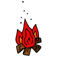 Bonfire in cartoon style on an isolated white background. Travel and camping element. Stock vector illustration