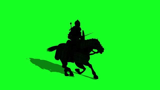Silhouette of Medieval Knight  Ride Horse and make fight With Swords And Shield - animation on green screen