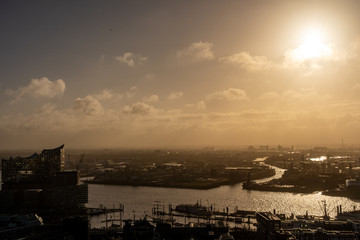 hamburg elbphilharmonie building at sunset, long exposure, hamburg, germany