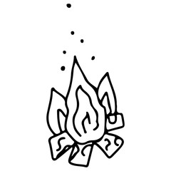 Bonfire in doodle style on an isolated white background. Travel and camping element. Stock vector illustration