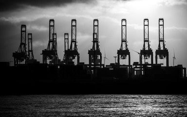 hamburg harbor cranes that look like giraffes, germany
