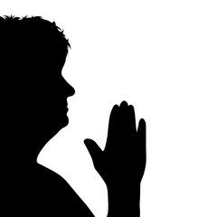 Vector silhouette of anonymous woman who pray on white background. Symbol of people and religion.