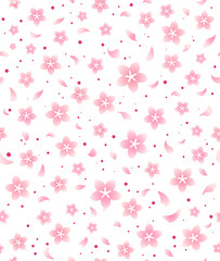 Pink sakura flowers seamless vector pattern on a transparent background. Spring cherry blossom season in Japan.
