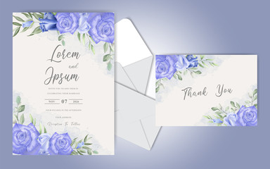 Elegant Wedding Invitation Set Template with Watercolor Roses and Leaves