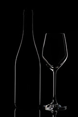 Wine bottle glasses silhouettes dark theme