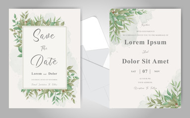 Fototapeta na wymiar Greenery Floral Frame Wedding invitation card template