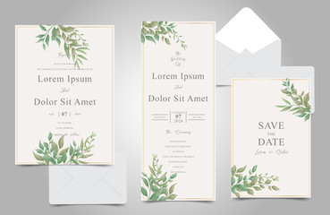 Fototapeta na wymiar Elegant Wedding Invitation Cards Template with Foliage