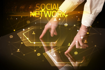 Navigating social networking with SOCIAL NETWORK inscription, new media concept