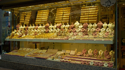 ERZURUM, TURKEY - 02 MARCH, 2020 :  Erzurum jewelers bazaar. Also known as stone  stores. The rise in gold prices has reduced interest in sellers.