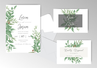 Elegant Wedding Invitation Cards Template with Foliage