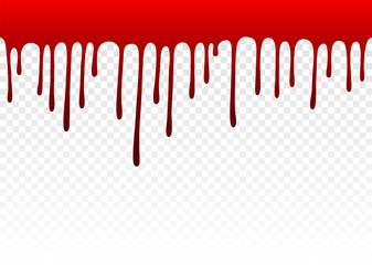 Dripping blood. Dripping liquid. Paint dripping. Paint flows. Current paint, stains. Current drops. Seamless pattern. Current inks. Vector illustration. Color easy to edit. Transparent background.