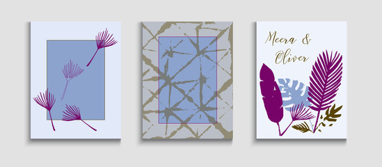 Abstract Elegant Vector Covers Set. Simple Olive Leaves Magazine 