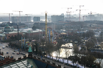 Aerial view of Copenhagen from the top of tower of Copenhagen City Hall. Copenhagen, Denmark. February 2020