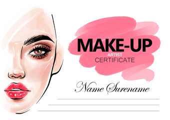 Make-up artist certificate. Beauty school diploma vector design template.