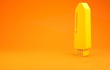 Yellow Dildo vibrator for sex games icon isolated on orange background. Sex toy for adult. Vaginal exercise machines for intimate. Minimalism concept. 3d illustration 3D render