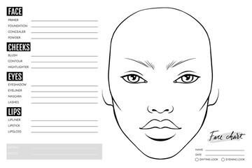 Face chart Blank. Makeup Artist Vector template. - 328690029