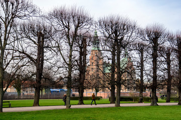 View to Rosenborg Slot Castle and the Kings Garden in Copenhagen, Denmark. February 2020