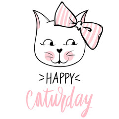 Vector cute cat illustration. Hand drawn Stylish kitten. Doodle Kitty.