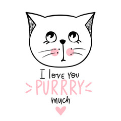Vector cute cat illustration. Hand drawn Stylish kitten. Doodle Kitty.