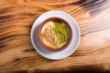 milk dessert with nuts  (sütlaç) in turkey