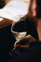 White and rose wine tasting close up view. Drop wine carafe.