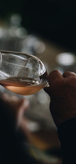 White and rose wine tasting close up view. Drop wine carafe.