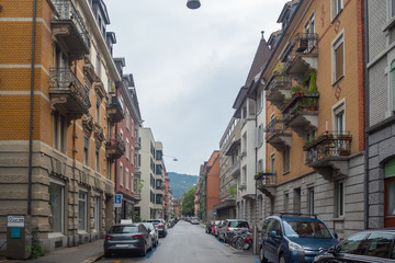 Cityscape of Zurich street with cloudy sky for background , copy space , Switzerland