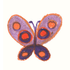 butterfly isolated on white background. Sketch painted by wax crayons. 