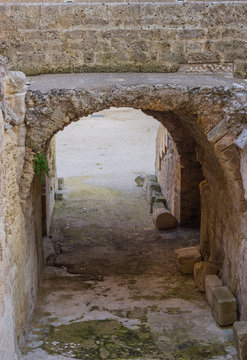 Arena Entrance in Ancient Roman Amphitheater in Lecce, Italy