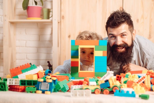 Father Ans Son Portrait. Dad And Boy. Future For Kids. Build A Brighter Future For Children By Protect The Planet For Future Generations. Happy Family.