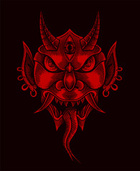 vector illustration Oni mask scary face Good for print on demand.