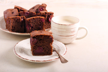 Chocolate and cherry cake, sliced