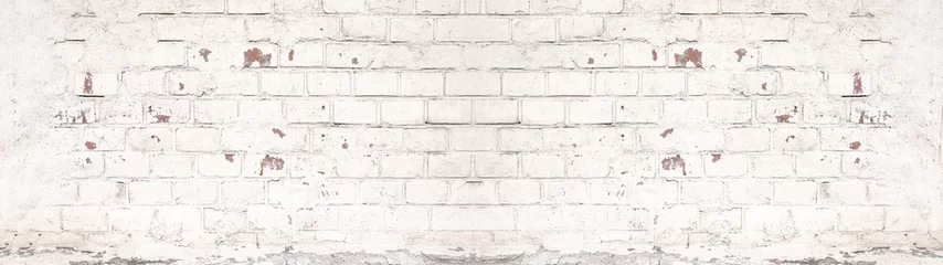 Weiß lackiertes, beschädigtes rustikales Backsteinwand-Textur-Banner-Panorama © Corri Seizinger