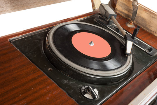 Vintage radio-gramophone on white
