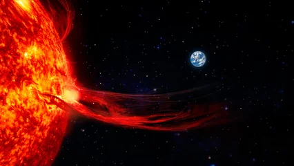 Stof per meter Solar prominence, solar flare, and magnetic storms. Influence of the sun's surface on the earth's magnetosphere © Ulia Koltyrina