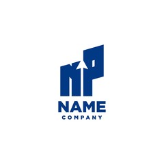 NP monogram logo with a negative space style arrow up design template