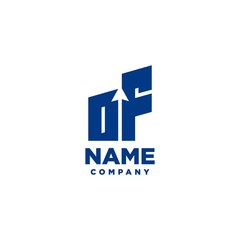 OF monogram logo with a negative space style arrow up design template