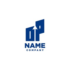 OP monogram logo with a negative space style arrow up design template