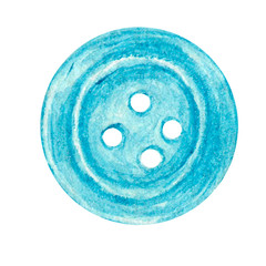 Watercolor sewing blue buttons. Sewing accessories Closeup isolated on white background. Hand painted.