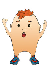 The man raised his hands up and screams. Cartoon style character. Activist concept at a protest rally. Protection of rights, the struggle for democracy.