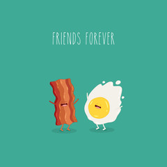 Fried eggs with bacon are forever friends. Vector graphics. - 328696618