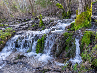 View of forest waterfall, deep forest waterfall landscape.