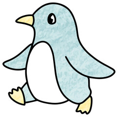 歩いているペンギンのイラスト(色鉛筆風)