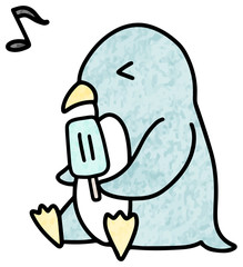 かき氷を食べるペンギンのイラスト 色鉛筆風 Animal Wall Mural Anim Mocha