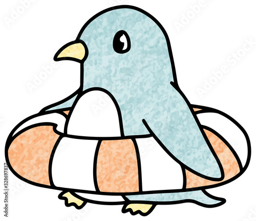 浮き輪を持っているペンギンのイラスト 色鉛筆風 Air Wall Mural A Mocha