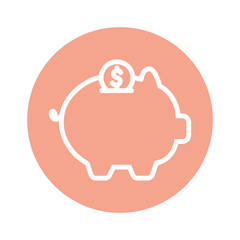 Fototapeta premium Isolated piggy with coin line and block style icon vector design