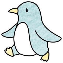 歩いているペンギンのイラスト(色鉛筆風)