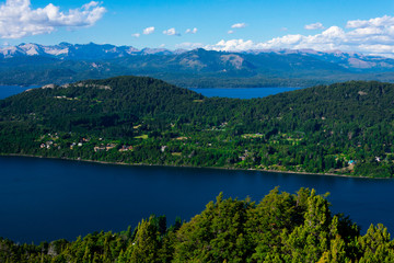 Aerial view of Nahuel Huapi Lake taken from Mount Campanario viewpoint (Cerro Campanario). Bariloche, Argentina